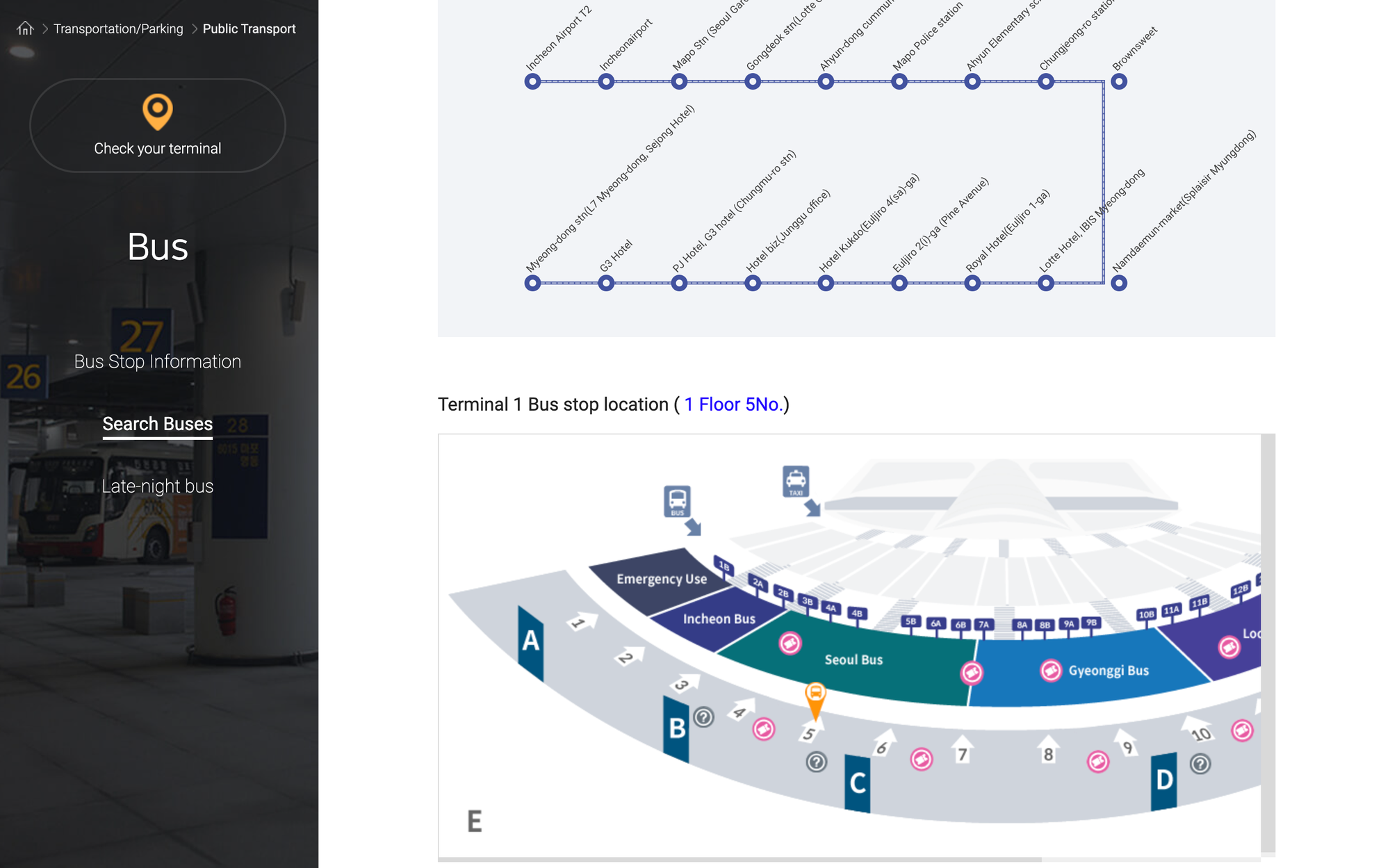 Incheon Airport Website bus stop map