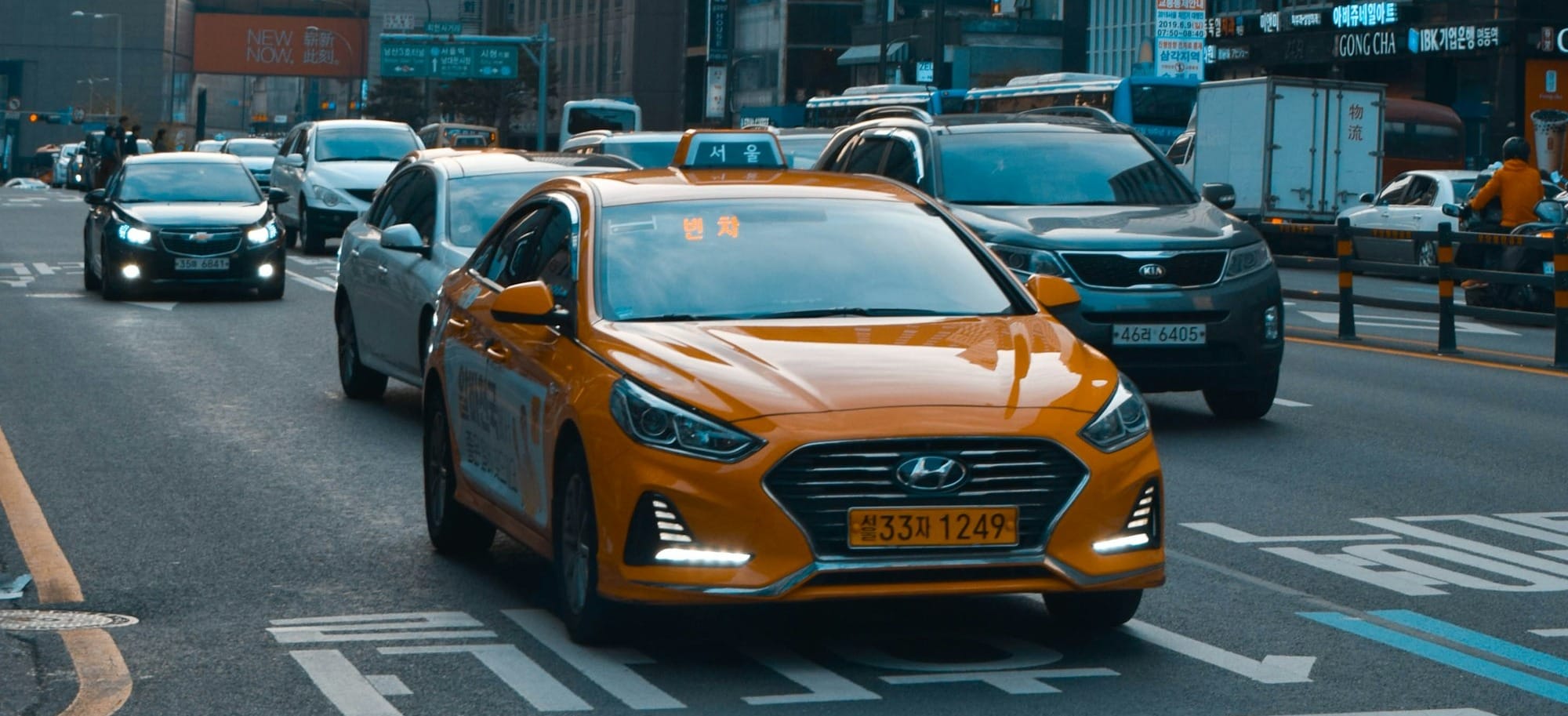 Seoul Taxi with "Empty Car" Sign on in red Text